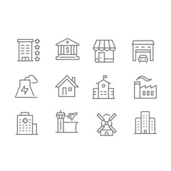 Buildings line icon vector set