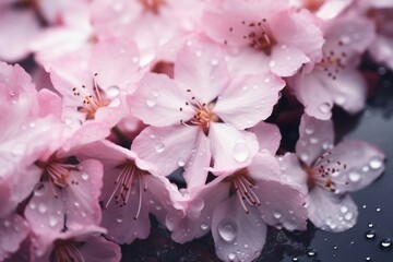Close-up view of pink cherry blossom flower petal in water in Spring. Spring seasonal concept.