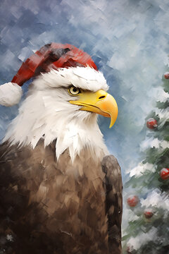 Abstract Oil Painting Christmas Bald Eagle Wall Art