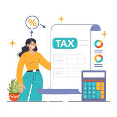 Tax optimization. Financial efficiency, budgeting and economy idea. Taxes planning, declaration preparing and calculation. Flat vector illustration