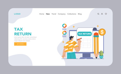 Tax optimization web banner or landing page. Financial efficiency, budgeting and economy idea. Taxes planning, declaration preparing and calculation. Flat vector illustration