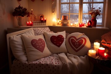 A room adorned with delightful Valentine's Day decorations, creating a charming and romantic atmosphere