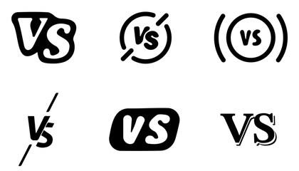 Versus logo for competition, championship. Set of versus icons in black. Compare template for game, battle and sport. VS letters logo collection. Black versus logo letters