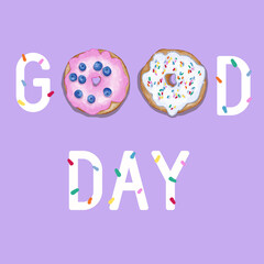 Hand drawn cute donut illustration. Illustration for greeting cards, decoration, holiday design, prints, food design, wrapping and gift packaging.