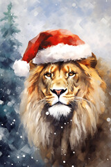 Abstract Oil Painting Christmas Lion Wall Art