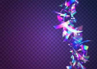 Hologram Tinsel. Digital Foil. Disco Prismatic Decoration. Violet Retro Texture. Metal Burst. Kaleidoscope Sparkles. Webpunk Art. Carnival Effect. Purple Hologram Tinsel