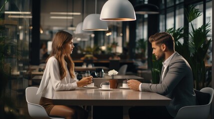 Coworkers discussing in the office, The role of empathy and active listening in resolving workplace conflicts.