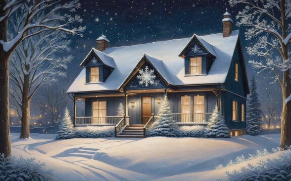 A delicate snowflake design delicately painted on a winter night