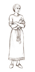 Pencil drawing. Woman with crossed arms