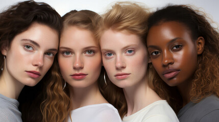 Obraz premium Group of young mixed race models in studio shot. Beauty, fashion concept.