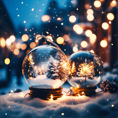 Crystal sphere. Abstract Xmas backgrounds with bokeh lights - 673796748