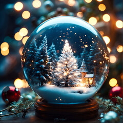 Crystal sphere. Abstract Xmas backgrounds with bokeh lights - 673796753