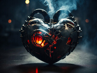 Motor heart. Abstract medical background with working heart engine.