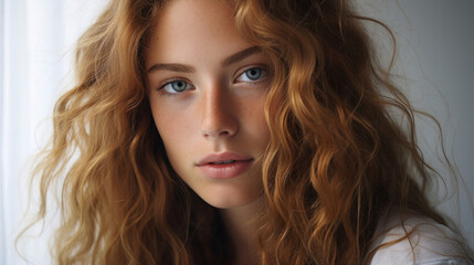 Fototapeta premium Close-up portrait of model. Natural light. Fashion, Beauty concept.