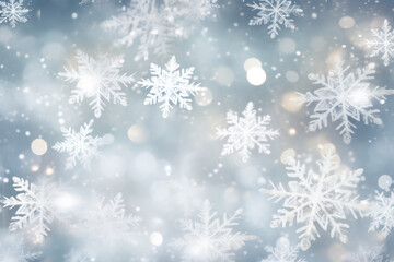 Naklejka na ściany i meble Abstract White Christmas Background Greeting With Snowflakes