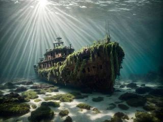 Fotobehang A sunken ship under the ocean © AungThurein