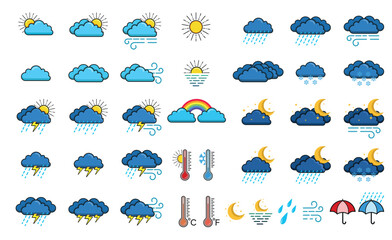 Weather forecast color icon set, Cloud logo icon element decoration