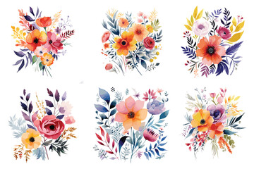 Fototapeta na wymiar Watercolor rose floral design set, watercolor rose vector