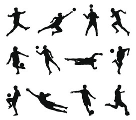 Set of silhouettes of football players vector 