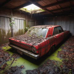 old abandoned car - obrazy, fototapety, plakaty