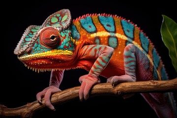 A Colorful Chameleon Perched on a Vibrant Tree Branch