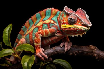 Fototapeta premium A Colorful Chameleon Blending with Nature's Palette