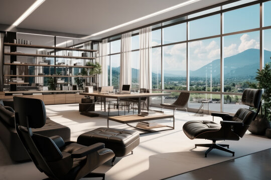 Modern corporate chairman office simple industrial style.