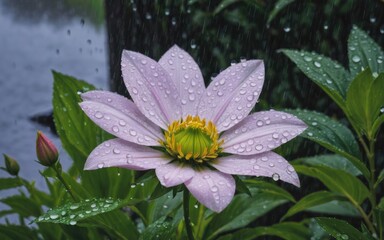 A flower in the rain