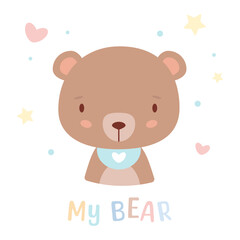 Children's illustration with a cute bear. baby shower greeting card