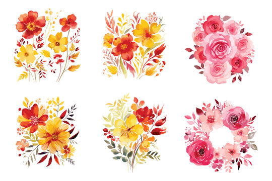 Watercolor rose  floral design set, watercolor rose vector