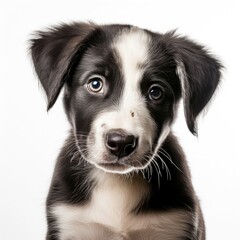 A Curious Black and White Puppy Captivating the Camera with its Gaze
