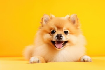 Fototapeta na wymiar A Cozy Canine Resting on a Sunny Yellow Blanket