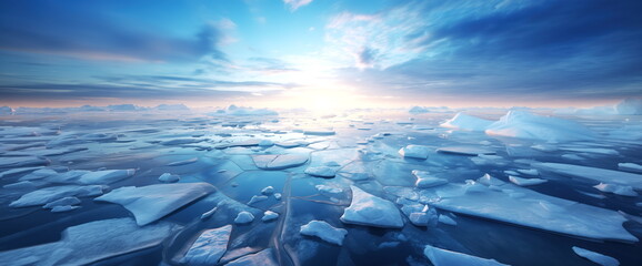 Ice sheets melting in the arctic ocean or waters. Global warming, climate change, greenhouse gas, ecology concept. Hand-edited generative AI.
 - obrazy, fototapety, plakaty