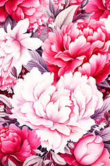 Watercolor Pink Peonies Flower Background, Romantic Floral Background Pattern