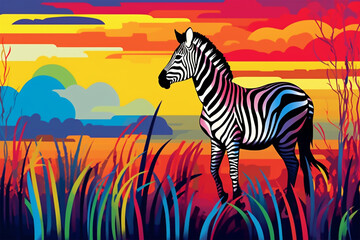 Fototapeta na wymiar WPAP Stail a zebra in the pasture