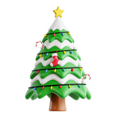 3D Illustration of Lush Christmas Tree with Colorful Decorations
