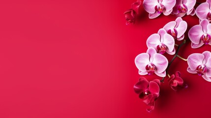Orchid on red background with copy space, Generative AI