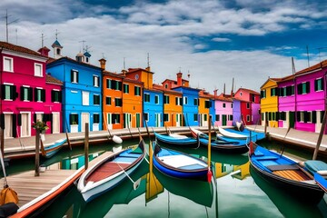 Fototapeta na wymiar Most colorful places (towns) - Burano island, village with vivid houses near Venice, Italy travel and landmarks, nature