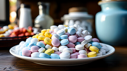 A plate of pills or medicine
