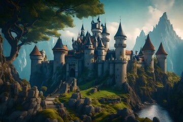 Fantasy castle landscape, nature - obrazy, fototapety, plakaty