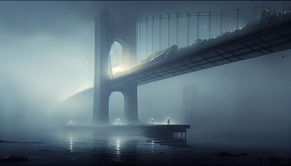 Foggy bridge over the river
