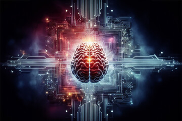 The human brain is the center of technological processing - obrazy, fototapety, plakaty