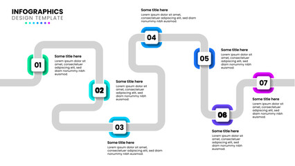 Infographic template. A zigzag line with 7 steps