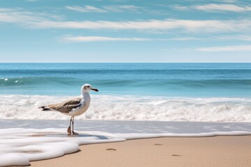 Fototapeta premium A Majestic Seagull Gazing at the Vast Ocean Horizon