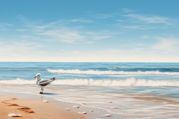 Fototapeta premium A Majestic Seagull on the Sandy Shore