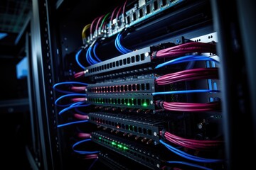 Rows of Servers in a Data Center Illuminated by Blue Lights