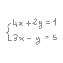 System of linear equations in two variables. Examples of systems of equations in mathematics. Scientific resources for teachers and students. Doodle handwriting concept.