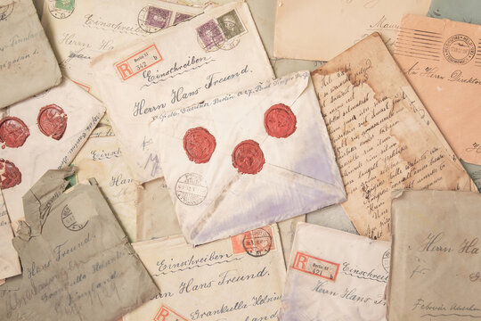 Old envelopes and letters, vintage background