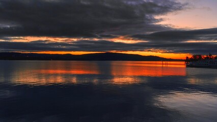 Obraz premium Spectacular red sunrise in Arona on Lake Maggiore