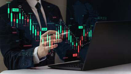 Dashboard graph of forex statistics, business and financial analytics, profit and cost rate,...
